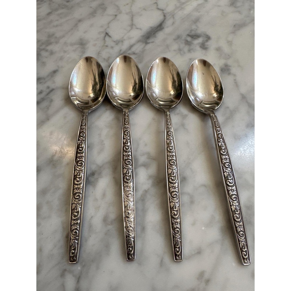 International Silver Di Lido Teaspoons Set /4Deluxe Stainless Steel Floral MCM